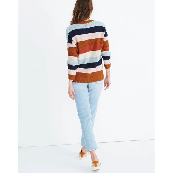 MADEWELL Rainbow Stripe Thompson Pocket Knit Crew Neck Pullover Sweater Large - Picture 2 of 9